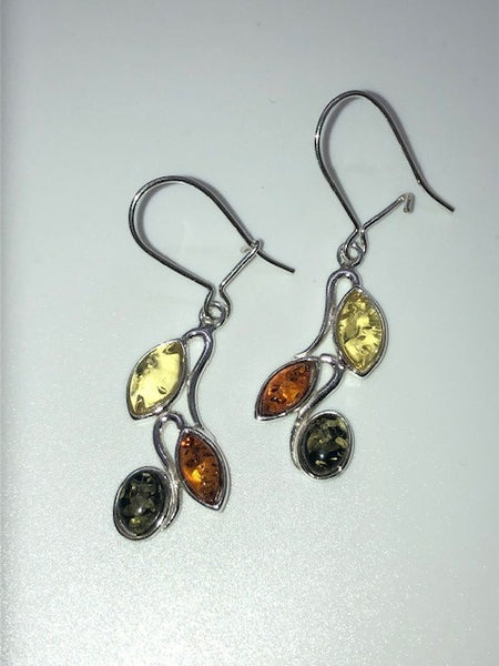 Multi-color Baltic Amber Dangle Earrings