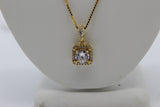 Cubic Zirconia Gold Plated Square Halo Necklace