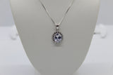 Sterling Silver Oval Cubic Zirconia Halo Pendant