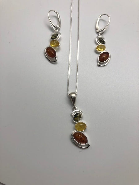 Amber Earrings and Necklace Set