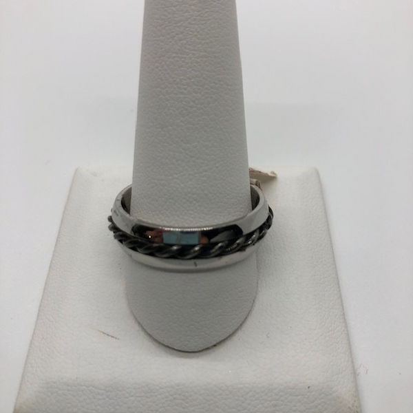 Stainless Steel with Black Rope Ring