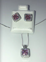 Colored Square CZ Necklace and Earrings Set
