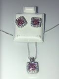 Colored Square CZ Necklace and Earrings Set