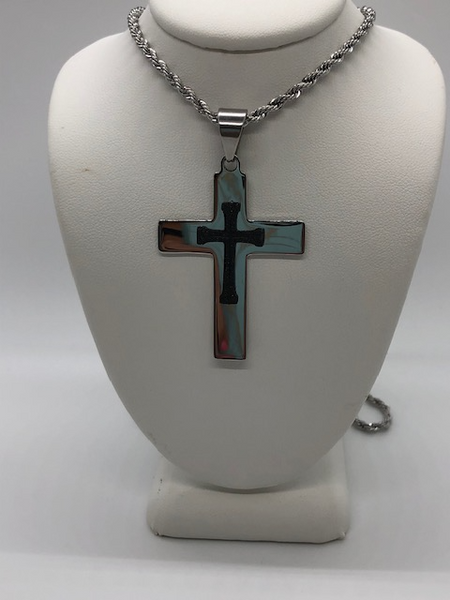 Black and Stainless Steel Cross Necklace