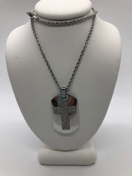 Dog Tag with Cross in Stainless Steel Necklace