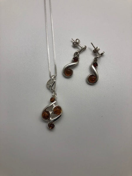 Cognac Amber Necklace and Earrings