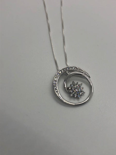 CZ Circle Necklace with Flower