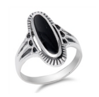 Sterling Silver Etched Oval Ring with Synthetic Stone