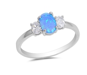 Blue or White Lab Oval Opal with CZs Ring