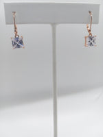 Dangle CZ Silver or Rose Gold Square or Circle Earrings