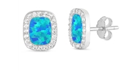 White or Blue Lab Opal Square Earrings with CZ's