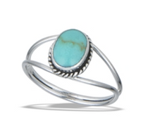 Sterling Silver Braided Oval Ring With Synthetic Turquoise