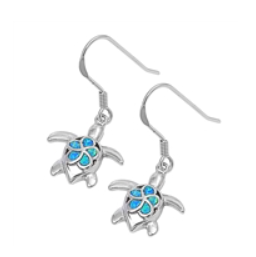 Blue Opal Turtle Dangle Earrings