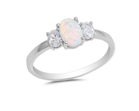 Blue or White Lab Oval Opal with CZs Ring