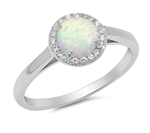 White Lab Opal and CZ Circle Ring