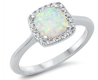 Blue or White Lab Opal and CZ Square Ring
