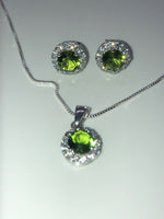 Colored Halo CZ Necklace and Earrings Set