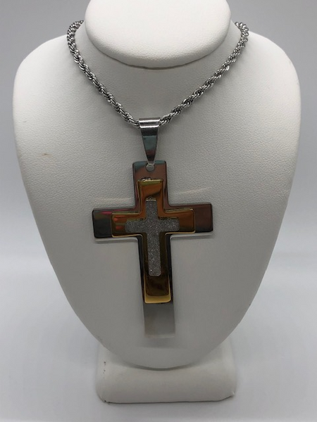 Stainless Steel & CZ Cross Necklace