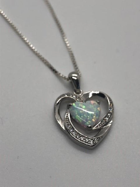 CZ and Opal Heart Necklace